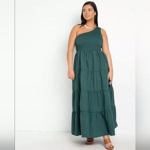 ELOQUII Smocked Bodice One Shoulder Dress. Size 20